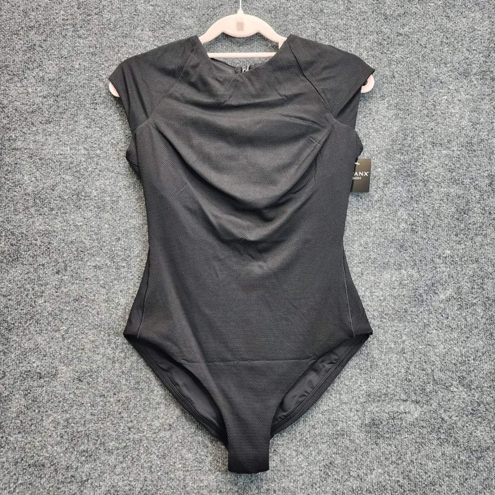 NWT Spanx P.Shaping Hi-Neck SS One Piece Womens L Black Tummy Control Swimsuit